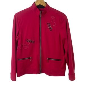 Alfred Dunner‎ Pink Full Zip Jacket Embroidered Dragonflies & Rhinestones 10P